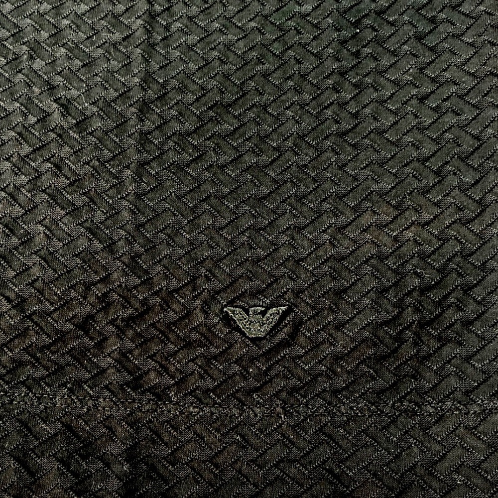 EMPORIO ARMANI Mens Black Textured Basketweave Knit T-Shirt Eagle Logo Large - Picture 3 of 8